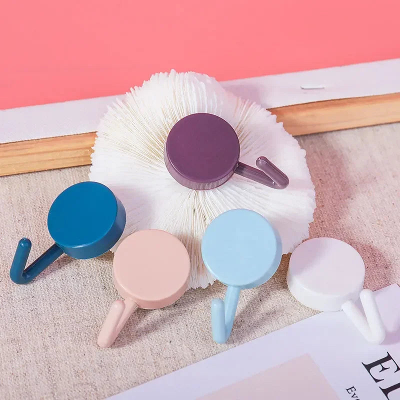 5/10pcs Hook Strong Adhesive Sticking Wall Kitchen Cute Hook Seamless No Punch Sticky Hanger Organizer Five Pack Random Color