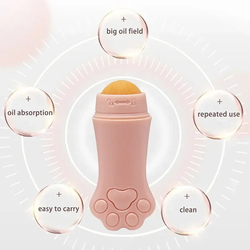 1pc Cat Paw Volcanic Stone Oil Absorber Facial Oil Washable Removing Makeup Tool  Face Oil Absorbing Roller Skin Care Tools Pink