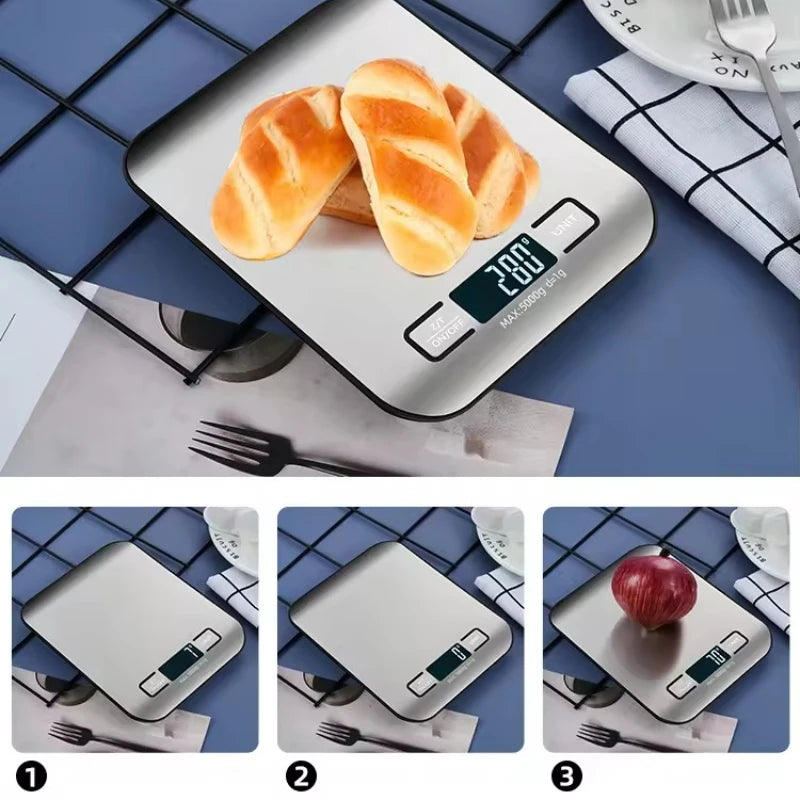 Digital Kitchen Scale LED Display 5kg/1g Stainless Steel Panel Electronic Scales Home Jewelry Food Snacks Weighing Baking Tools