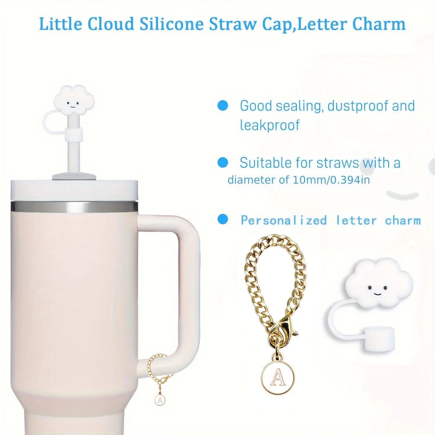 3Pcs Accessories for Stanley 30&40 Oz Tumbler 1Pcs Cute Silicone Cloud Straw Covers Cap 1Pcs Letter Charm 1Pcs Silicone Boot