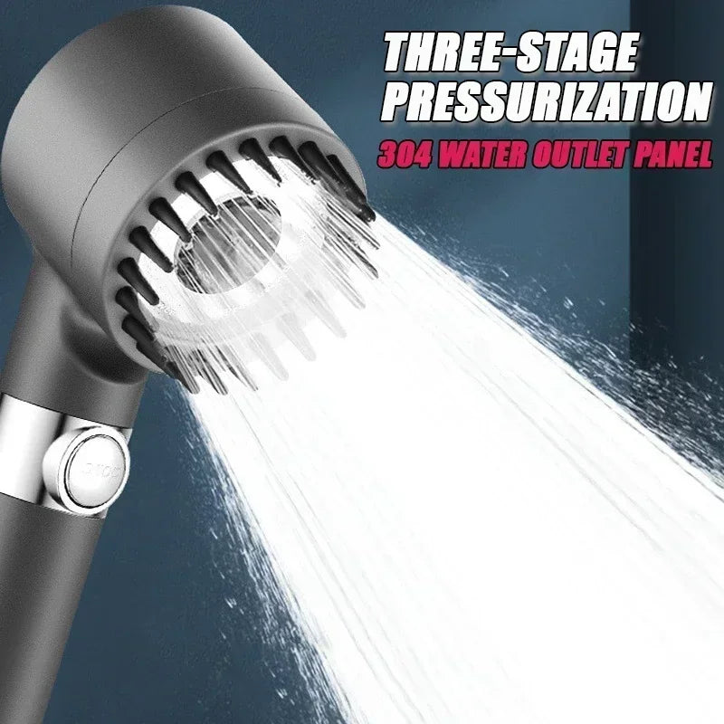 High-pressure Shower Head 3-mode Adjustable Spray with Massage Brush Filter Rain Faucet Bathroom Accessories