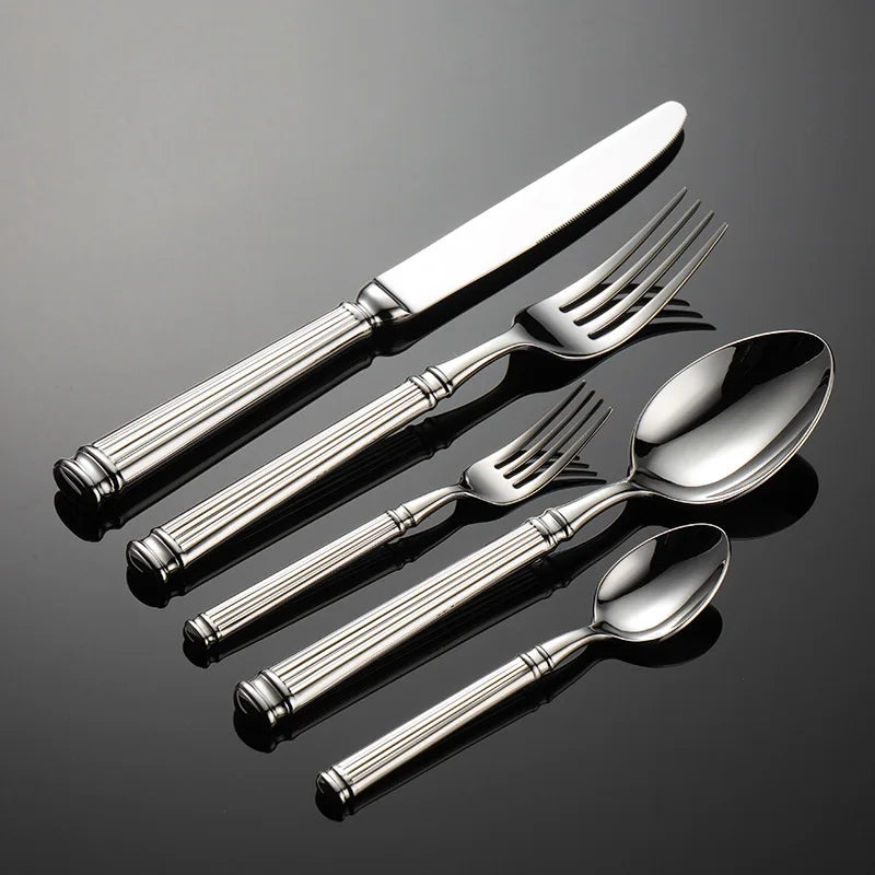 Roman Handle 304 Stainless Steel Cutlery Set Wedding Table Decoration Knife Fork Spoon Modern Kitchen Utensils Full Dishes Sets