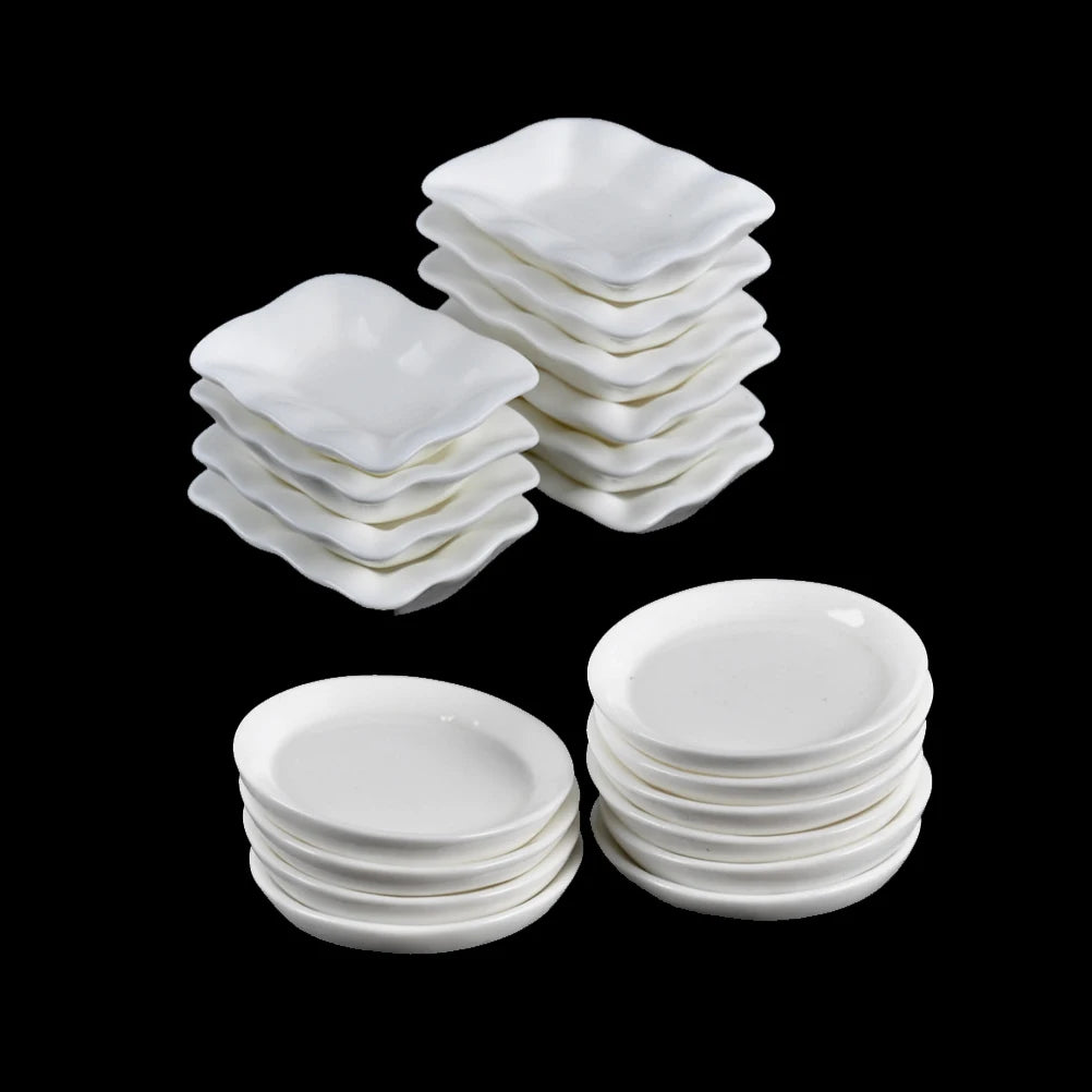 10Pcs/set Durable Mini Food White Dishes Tableware Miniature Doll House Accessories Dollhouse Trays Plates Doll Kitchen Toys