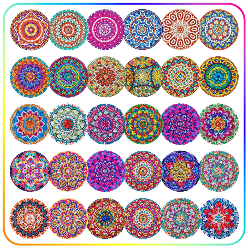 RUOPOTY Diamond Painting Coasters Set,Flowers,6pcs,For Beginner, Arts Crafts,5D Diamond,Kitchen Accessory,Drink Coaster,Cup Pads