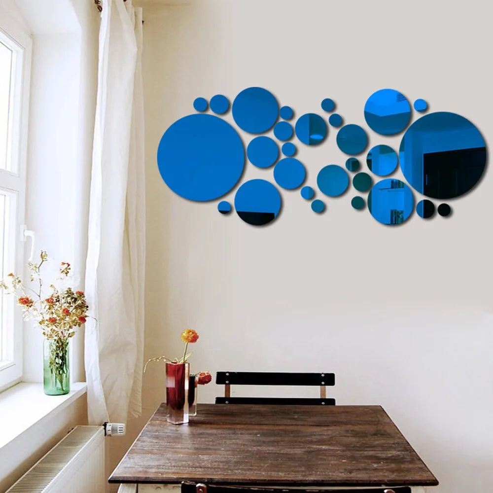 26pcs Classic Round Acrylic Mirror Wall Sticker, Self-adhesive Removable Art Mirror Tile Sticker for Ceramic Surface