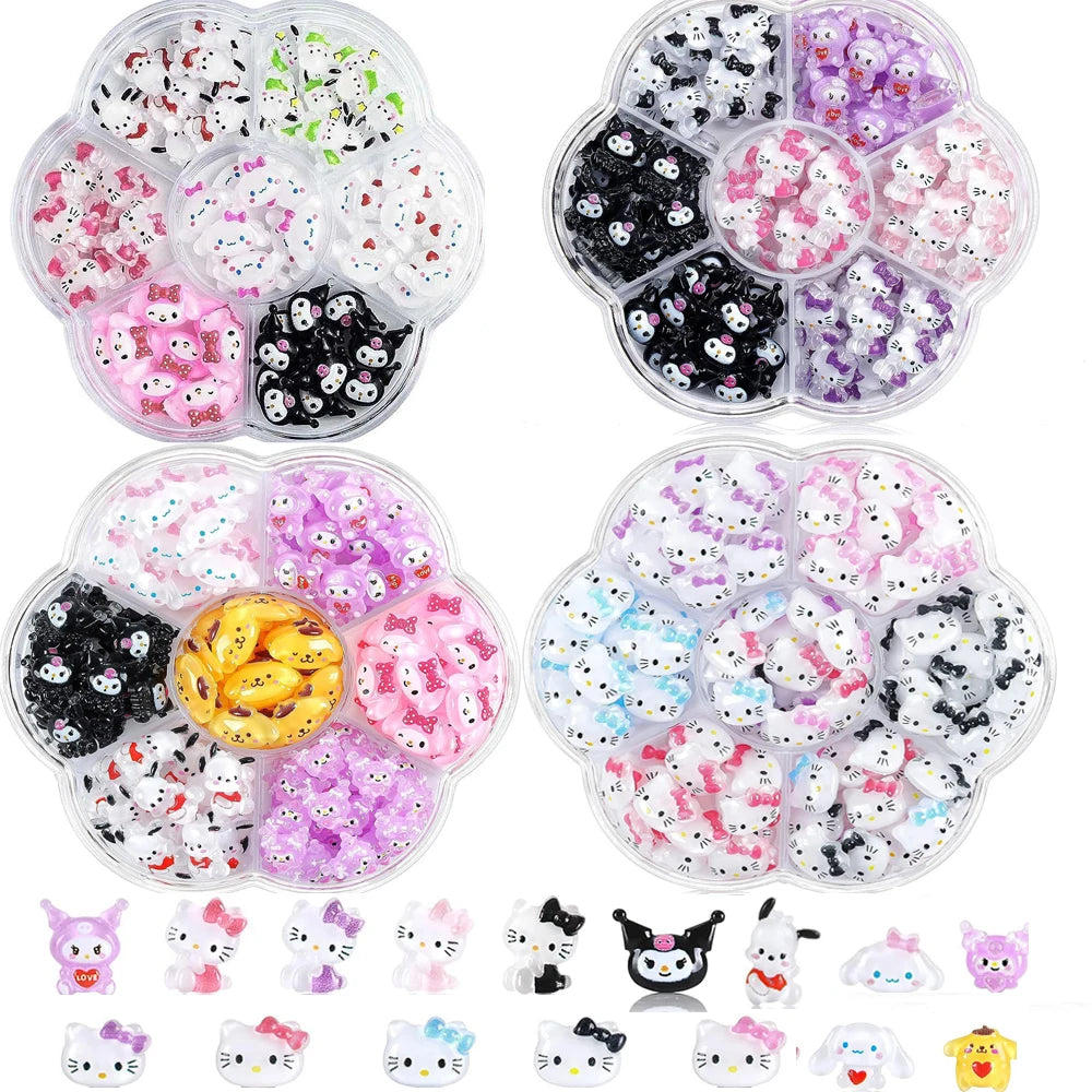 70PCS/50PCS Sanrio Hello Kitty Kawaii Cartoon Kuromi Nail Art Charms Kit 3D Nail Rhinestone Gems for Manicure Nails Art Deco Y2K