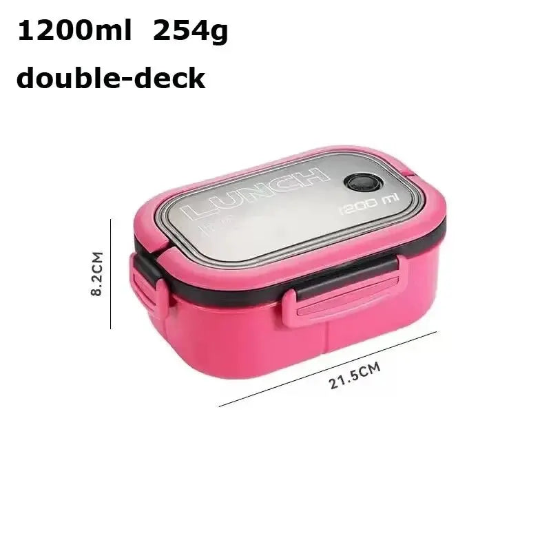 1PC Portable Sealed Lunch Box 2 Layer Mesh Kids Leak Proof Bento Snack Box with Cutlery Microwave Safe Food Storage Container