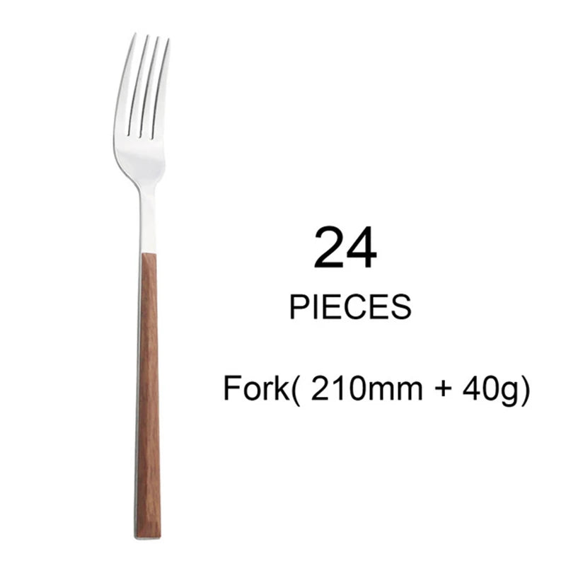 Wood Handle Cutlery Set Korean Stainless Steel Tableware Set Kitchen Knife Fork Spoon Chopsticks Dinnerware Set Tableware Set