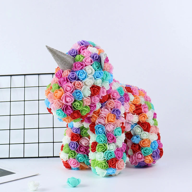 25CM Rose Unicorn Valentine's Day gift Pe Flower Bear For Girlfriend Home Rose Bear For Valentines Day Gift