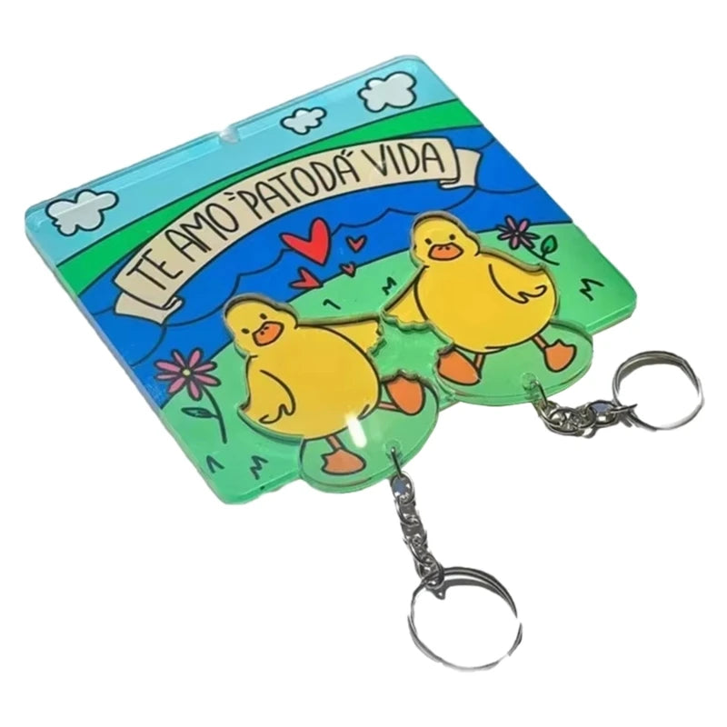 Couple Duck Shaped Keychain Set Duckling Pendant Keyring Acrylic Bag Charm for Lovers Handmade Valentines Day Present F19D