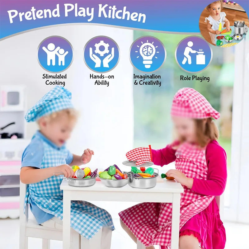 13/15/20PCS Kids Kitchen Toy DIY Pots and Pans Mini Stainless Steel Cookware Pretend Cooking Utensils Toy Set