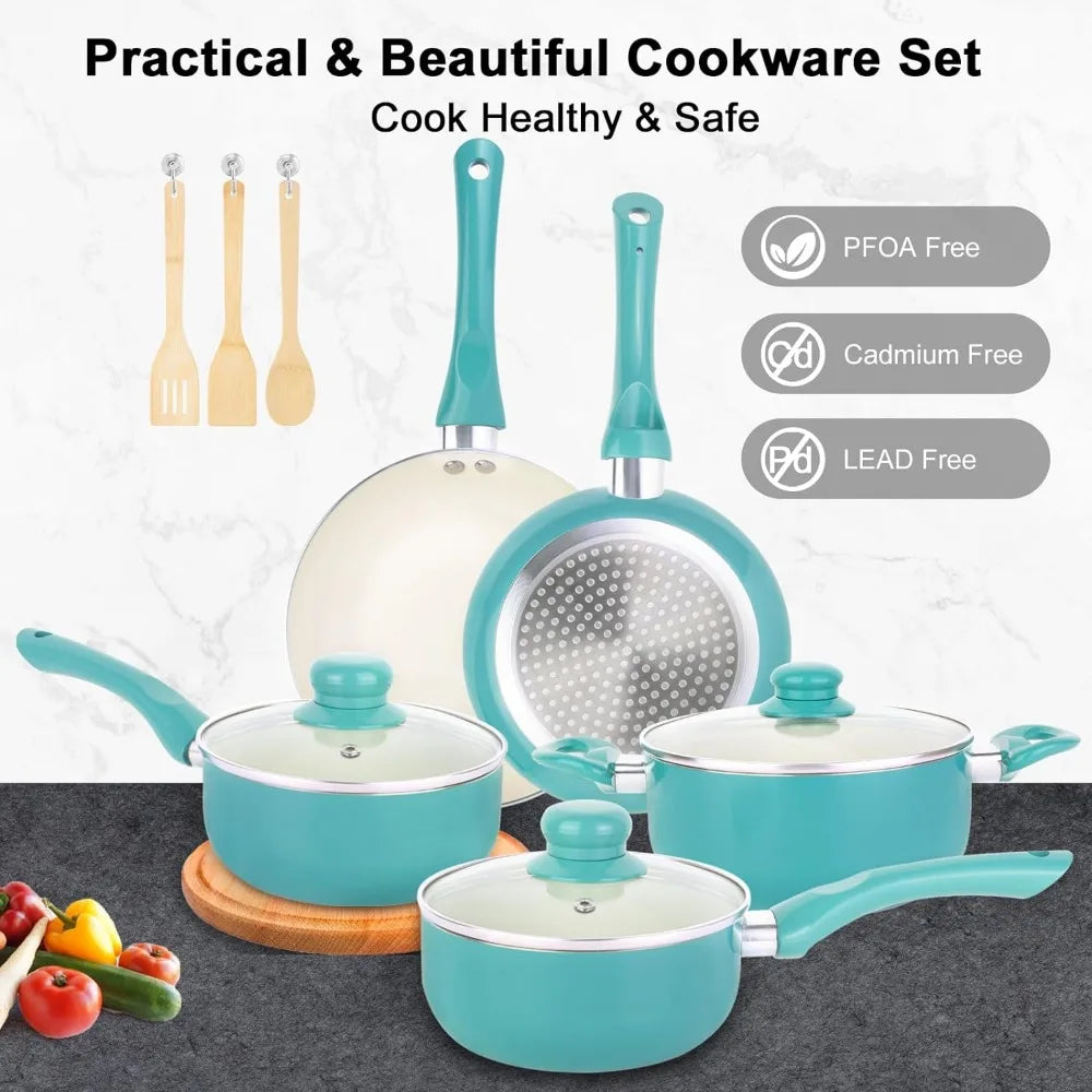 Pots and Pans Set Nonstick, 11pcs Kitchen Cookware Sets Induction Cookware, Ceramic Non Stick Cooking Set,