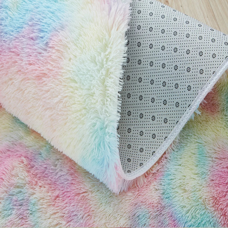 Kids Carpet Girl Rainbow Colors Carpets For Living Room Large Push Soft Bedroom Rugs Bedside Children's Room Floor Cute Mats