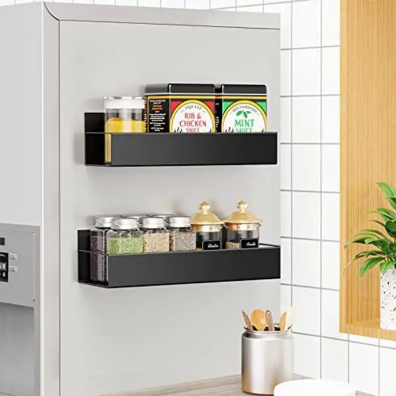 Magnetic Fridge Shelf Spice Storage Rack Space Saving for Cabinet On The Side of Refrigerator Household Kitchen Organizer Shelf