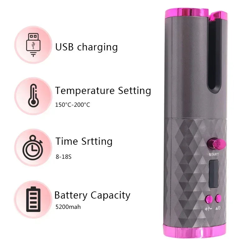 Portable Wireless Automatic Hair Curler 3 Color Options USB Charging Anti-Scalding Hair Curling Iron for Styling