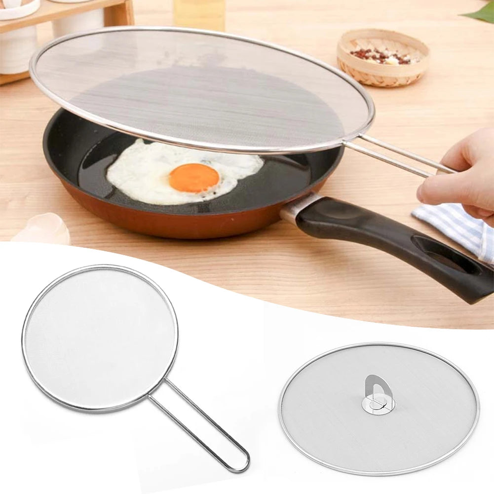 Stainless Steel Oil Proof Mesh Cooking Anti Splatter Split Guard Kitchen Gadget Splatter Proof Oil Cover Mesh Pot Lid Frying Pan