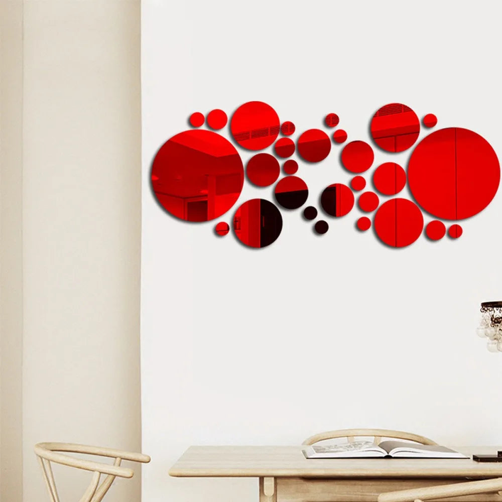 26pcs Classic Round Acrylic Mirror Wall Sticker, Self-adhesive Removable Art Mirror Tile Sticker for Ceramic Surface