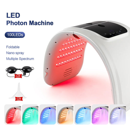 PDT LED Mask Light Therapy Equipment with Nano spray Foldable 7 Colors Beauty Machine Nutritional Hydration Skin Rejuvenation