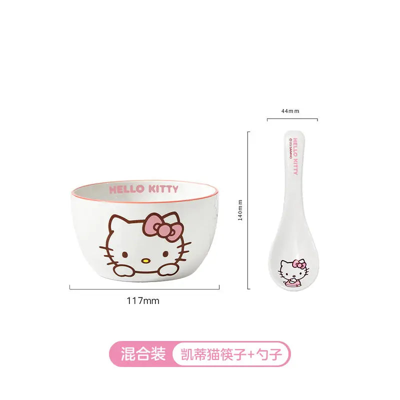 Hot Sale Sanrio Tableware Hello Kitty Bowl Spoon Plate Cartoon Kawaii Ceramic Tableware Kitchen Set Food Storage Household Gifts