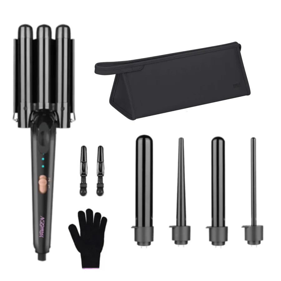 5 in 1 Curling Iron 3 Barrel Hair Crimper Hair Waver Curling Iron with Fast Heating Up Crimper Wand Curler for All Hair Types