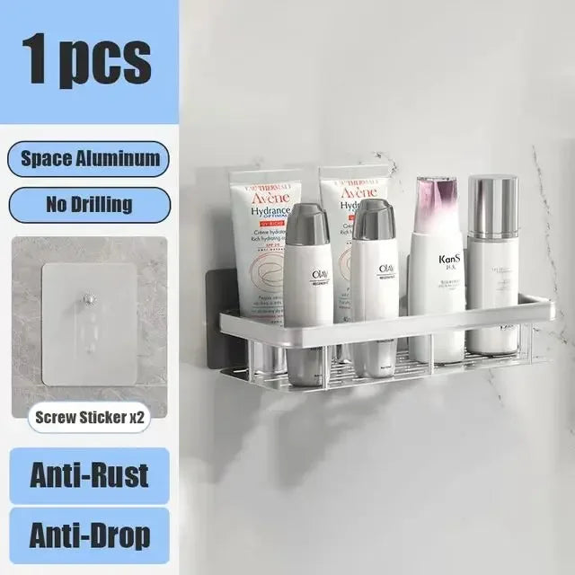 Bathroom Shelf No Drill Wall Mounted Shampoo Bottle Shower Corner Rack Toilet Storage Rack Aluminum Bathroom Kitchen Accessories