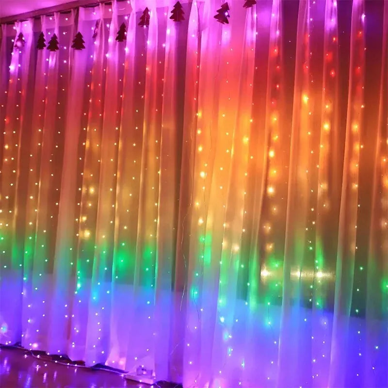 RGB 3x1m Curtain LED Light Christmas Decoration Holiday Home Bedroom Wedding Fairy Garland Lamp USB Plug With Remote