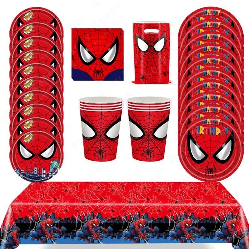 Spiderman Birthday Party Decorations Disposable Tableware Plate Cup Napkins Bags Spidey Party Birthday Decoration Supplies Set