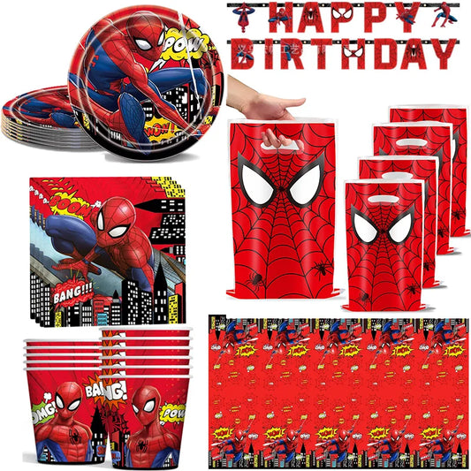 Spiderman Theme Disposable Tableware Decoration Kid Birthday Party Supplies Paper Cup Plate Tablecloth Napkin Party Baby Shower