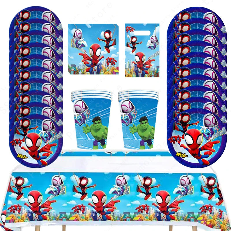 Spiderman Birthday Party Decorations Disposable Tableware Plate Cup Napkins Bags Spidey Party Birthday Decoration Supplies Set