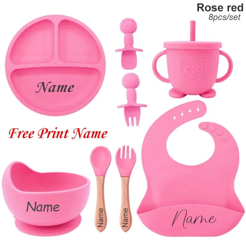 Personalized Name Baby Feeding Set Kids Silicone Plate Bowl Straw Cup Customized Children's Tableware Baby Supplies Newborn Gift