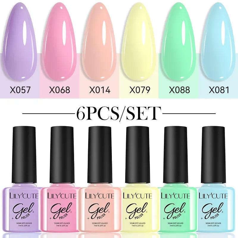 LILYCUTE 6Pcs/set 7ml Coffee Series Gel Nail Polish Kit 125 Colors Manicure Semi Permanent Soak Off UV Nail Art Gel Varnish