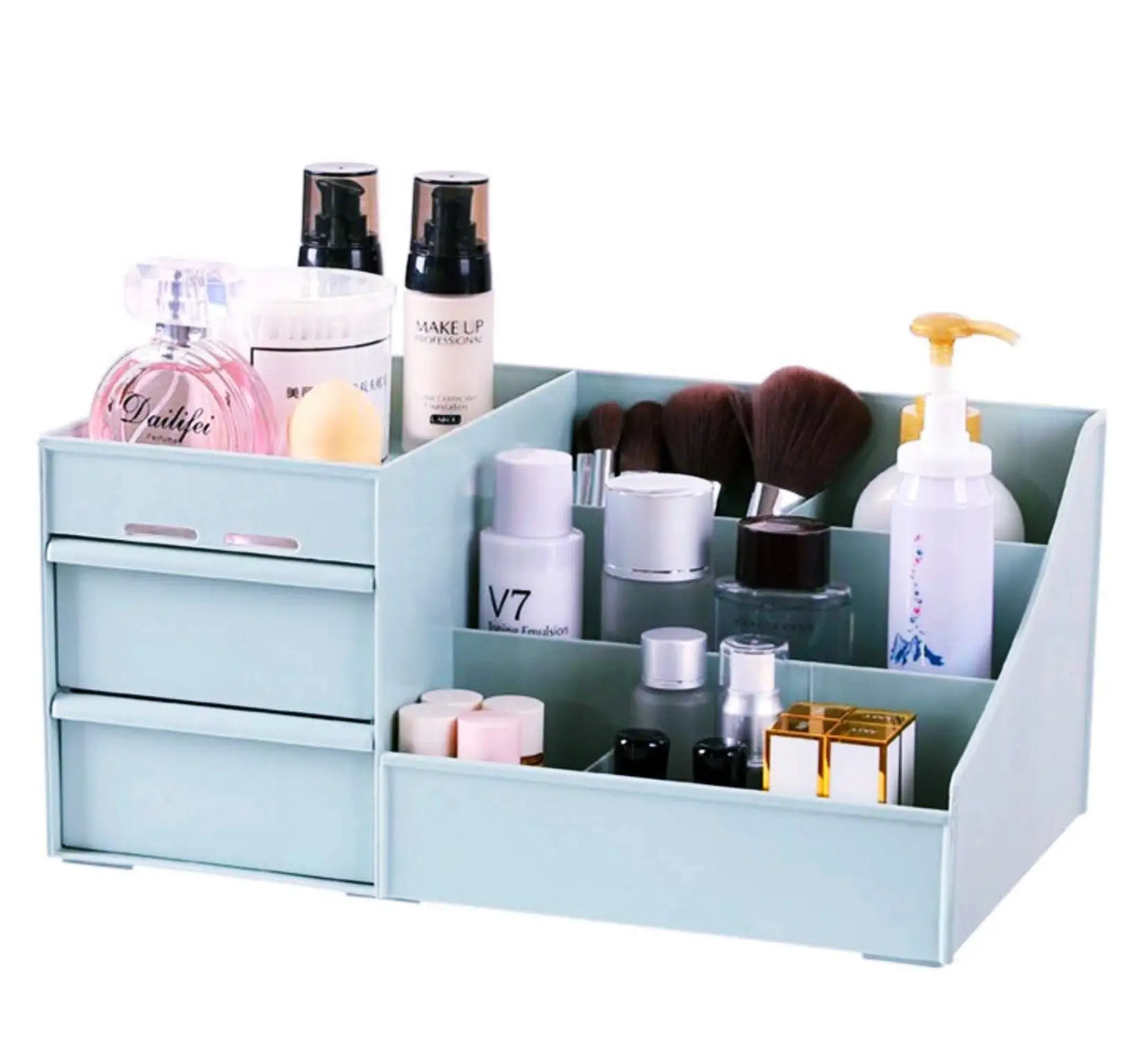 Makeup Organizer for Vanity Bathroom Desktop Cosmetics Storage Box with Drawers for Lipstick, Brushes, Lotions, Eyeshadow