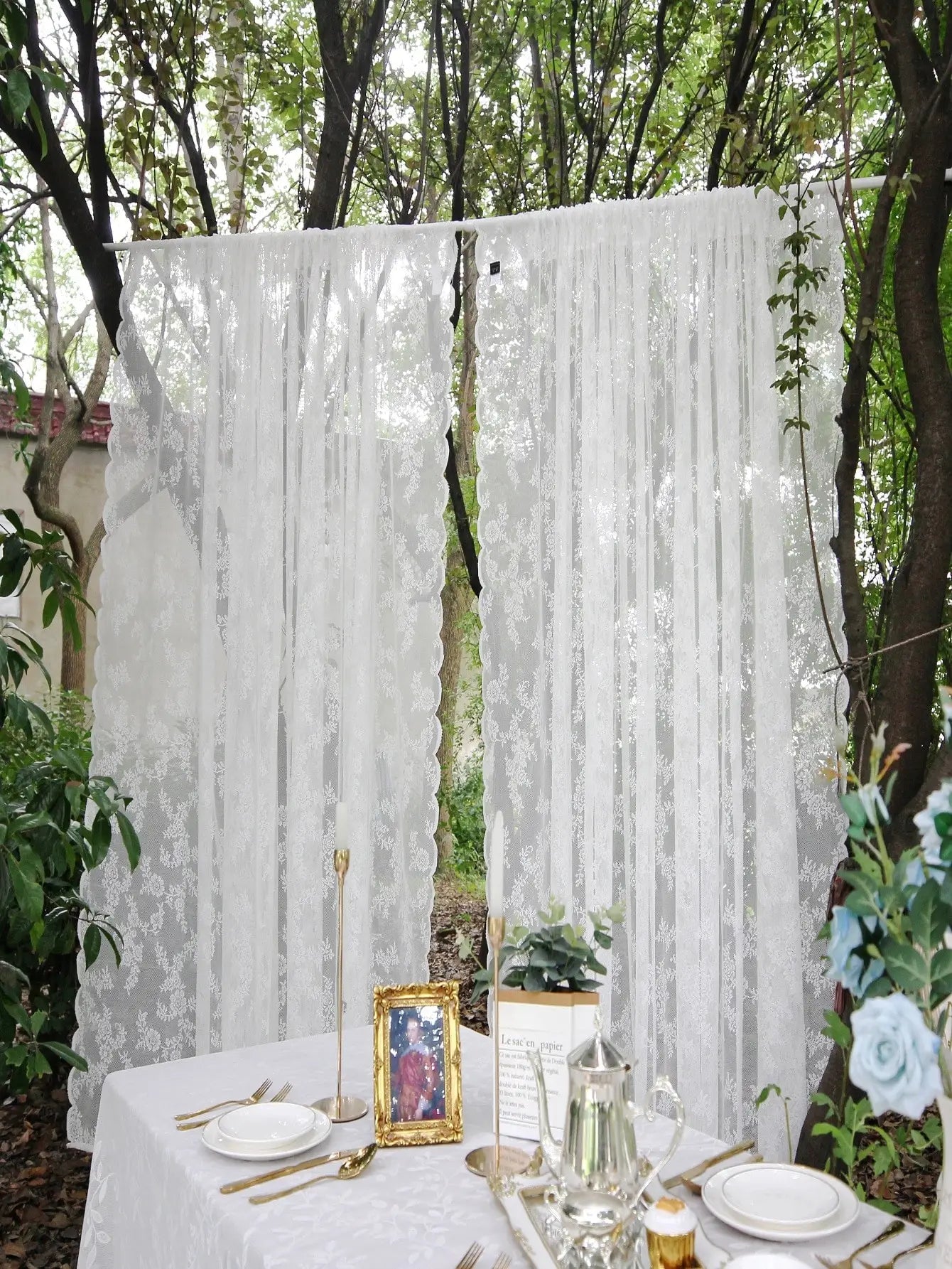 Floral Lace Sheer Rod Pocket Curtain Panel