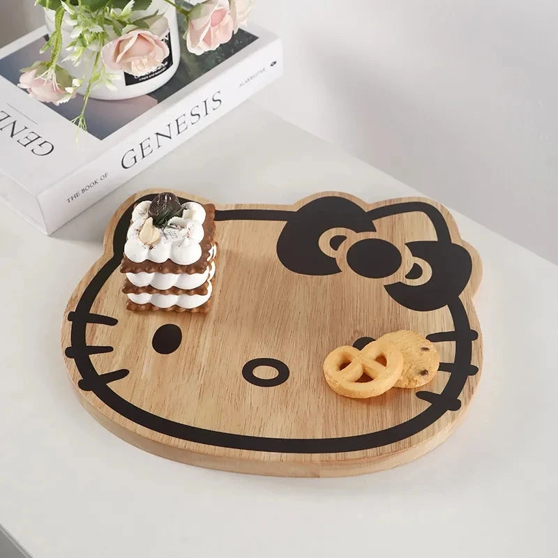 Sanrio Kawaii Hello kitty Chopping Board Cartoon Solid Wood Fruit Children's Supplementary Food Small Chopping Board Tableware