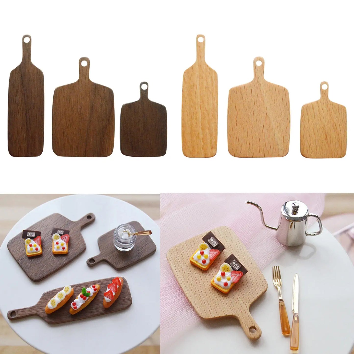 Set of 3Pcs 1:6 1:12 Scale Doll House Wooden Kitchen Cutting Board Kit Pretend Playing Toy Accessory Mini Bread Vegetables Board