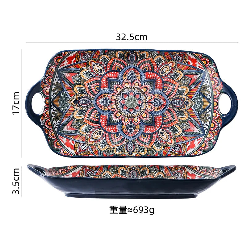 Bohemia Style Ceramics Dinner Plates Retro Plates Dinnerware Set Kitchen Dishes Household Breakfast Plate Salad Soup Bowls