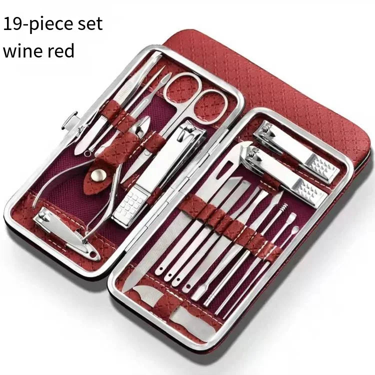 Nail art 19 piece set of beauty tools, home manicure, foot trimming, eagle beak pliers, care kit, nail knife, nail clipper set