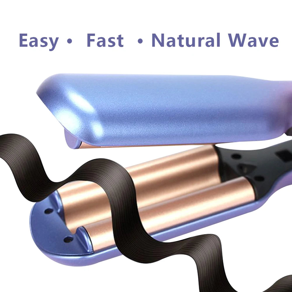 0.6 Inch / 16mm 3 Barrel Hair Waver Beach Waves Curling Iron Ceramic Hair Crimper Wave Curler Tool with 5 Adjustable Temperature