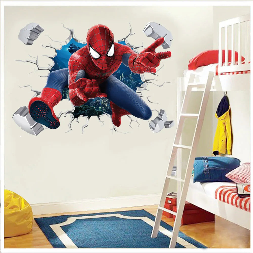 Spiderman Super Captain America Hulk Heroes Wall Stickers For Kids Room Home Bedroom PVC Decor Cartoon Movie Mural Art Decals