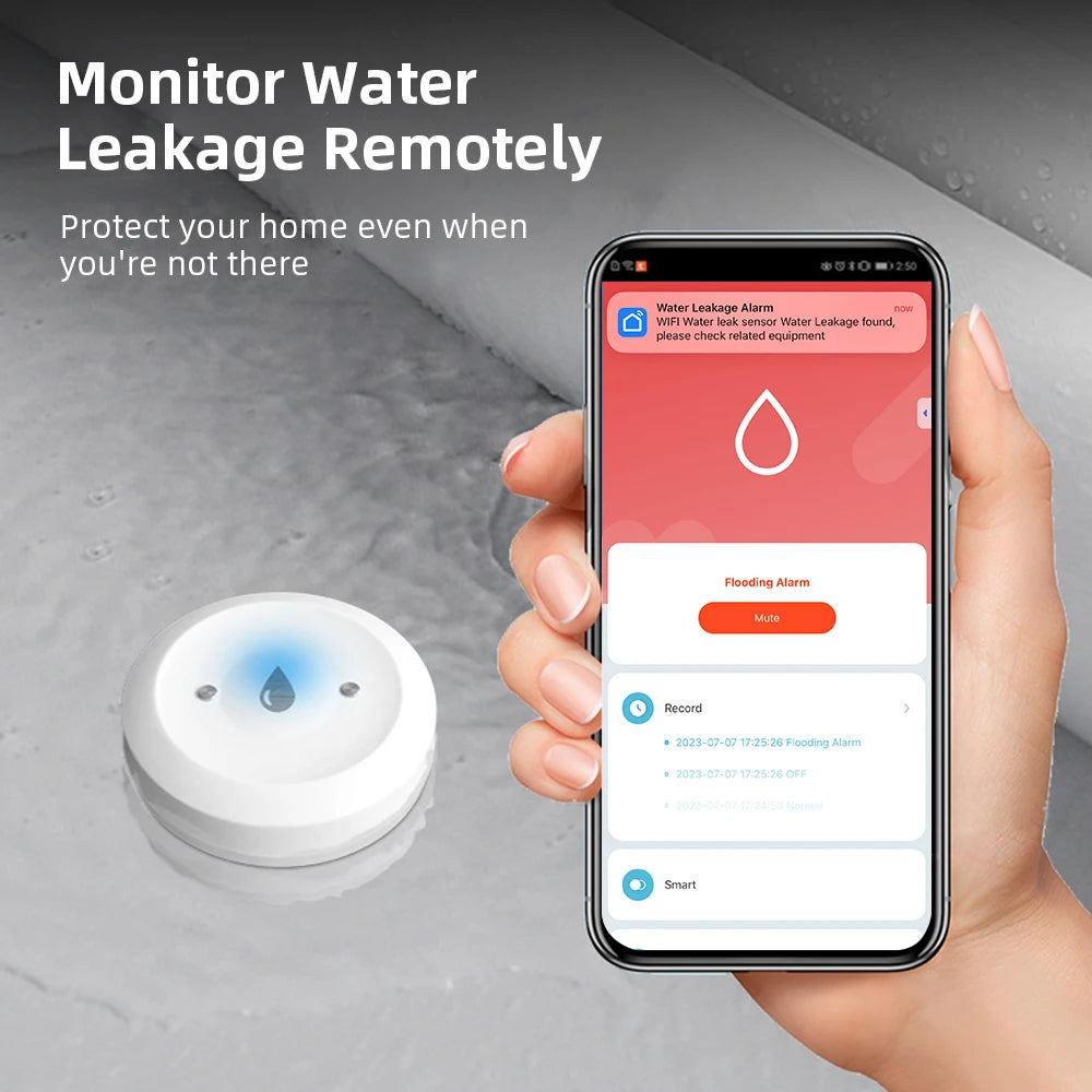 Zigbee Water Sensor Tuya Leak Flood Detector App Remote Monitoring for Kitchen/Bathroom Support Home Assistant