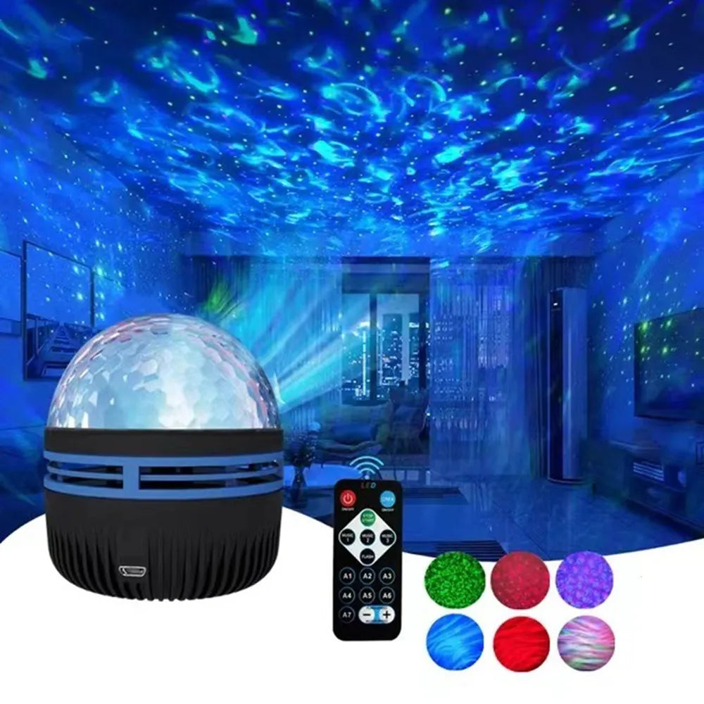 USB Galaxy Projector Aurora RGB 5V Night Lights Auto Rotating Sound Activated DMX Remote Control Home Theater Room Decorations