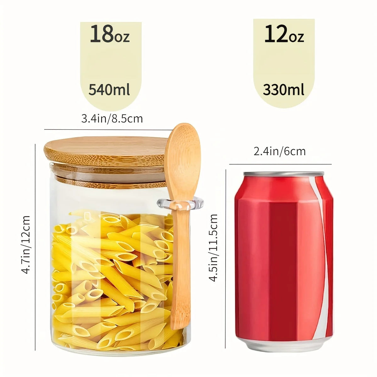 18oz Airtight Glass Jars With Lids And Spoons, Candy Jars With Lids, Clear Spice Jars, Small Food Storage Containers