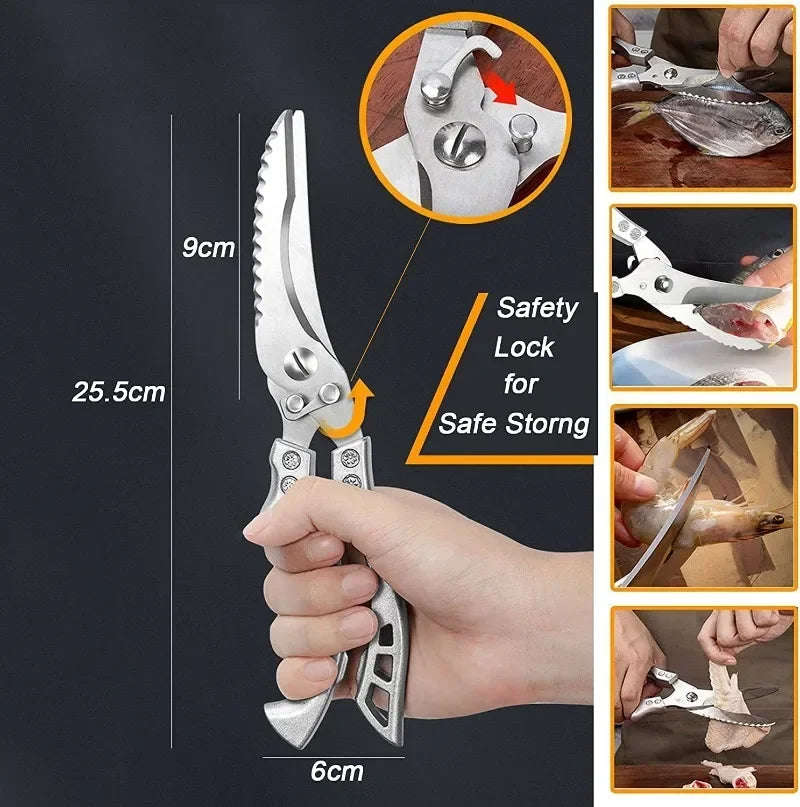 Laser Damascus Kitchen Knife Cleaver Meat Fruit Bread Knife Barbecue Boning Knife Cut Chicken Convenient Scissors Kitchen Knives