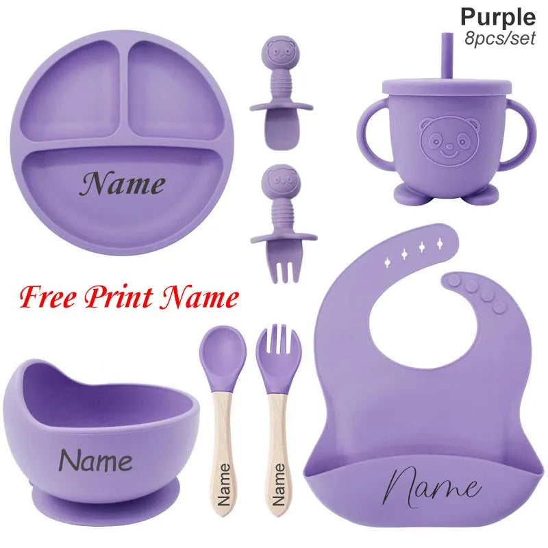 Personalized Name Baby Feeding Set Kids Silicone Plate Bowl Straw Cup Customized Children's Tableware Baby Supplies Newborn Gift