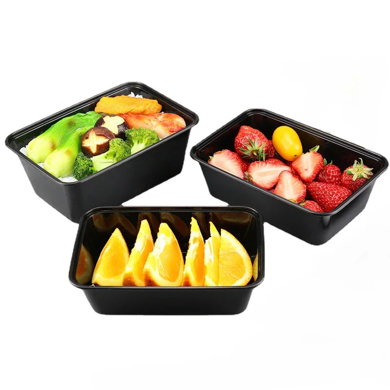 10PCS Plastic Disposable Food Containers Black Take out Containers With Lid for Salads Sandwiches  Kitchen Fridge Storage Boxes