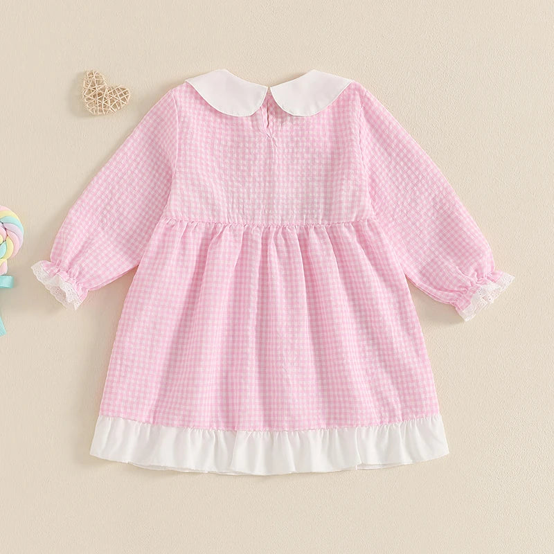 Baby Girl Valentines Day Dress Love Heart Embroidery Smocked Bubble Dress Infant Birthday Party Casual Dress Clothes