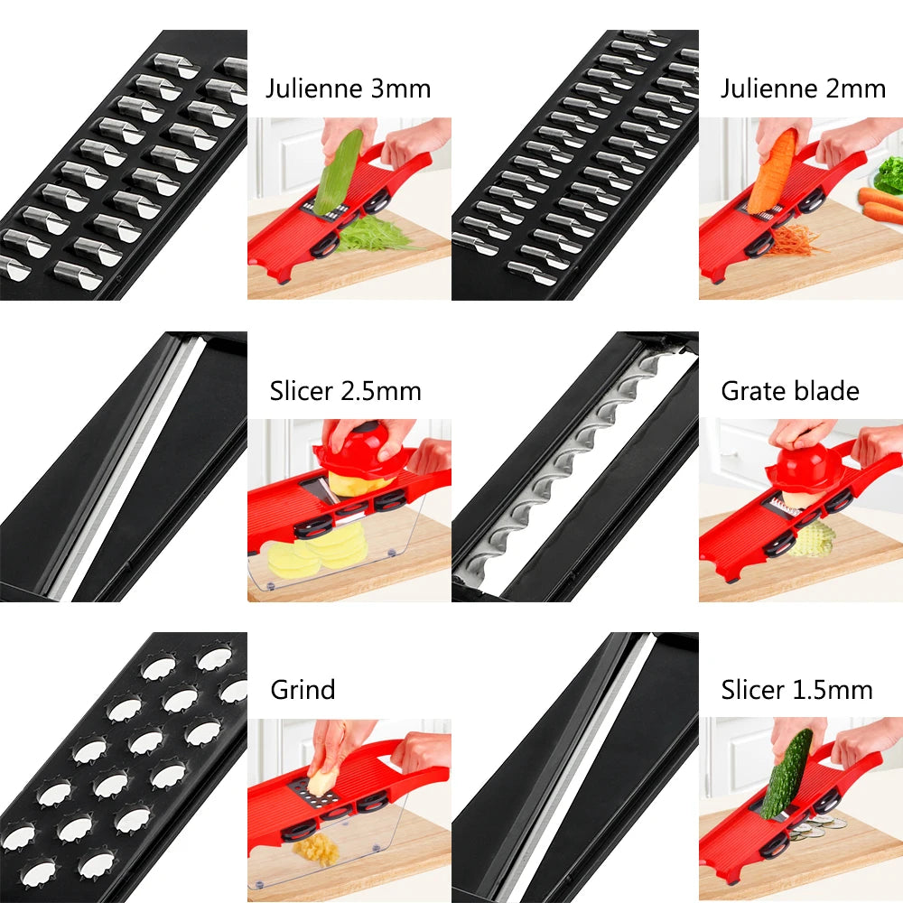 HILIFE Kitchen Gadget Multi-function 6 Blades Slicer Vegetable Mandoline Slicer Cooking Tool Sets Fruit Cutter Grater