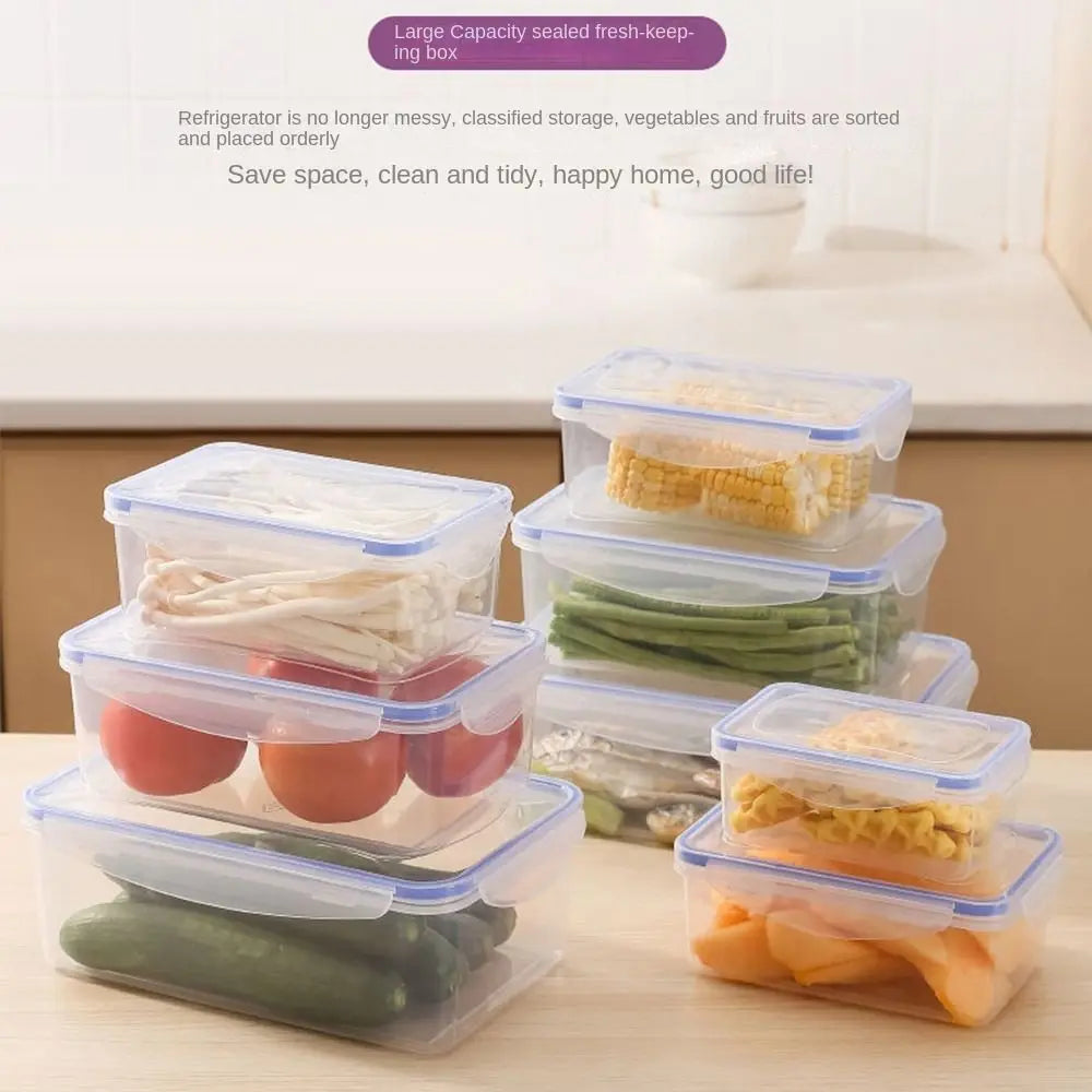 Sealed Rectangular Refrigerator Storage Box with Lid Plastic Trasparent Crisper Food Containers Stackable Microw