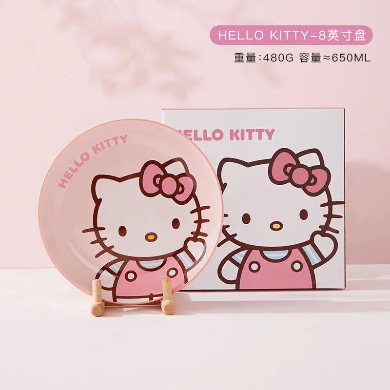 Hot Sale Sanrio Tableware Hello Kitty Bowl Spoon Plate Cartoon Kawaii Ceramic Tableware Kitchen Set Food Storage Household Gifts