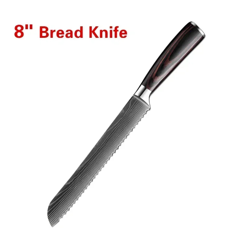 Laser Damascus Kitchen Knife Cleaver Meat Fruit Bread Knife Barbecue Boning Knife Cut Chicken Convenient Scissors Kitchen Knives